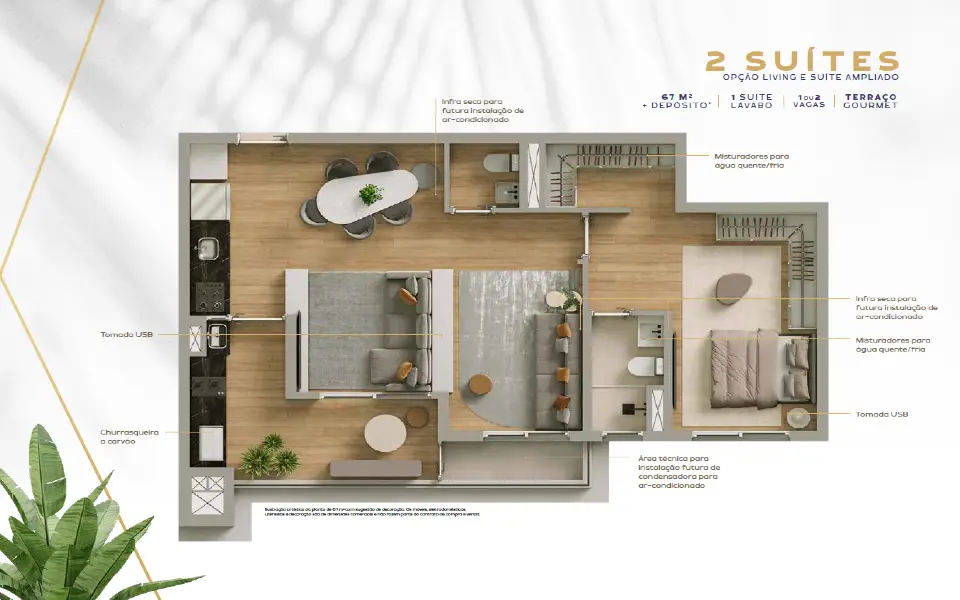 Planta Living Ampliado 67m²