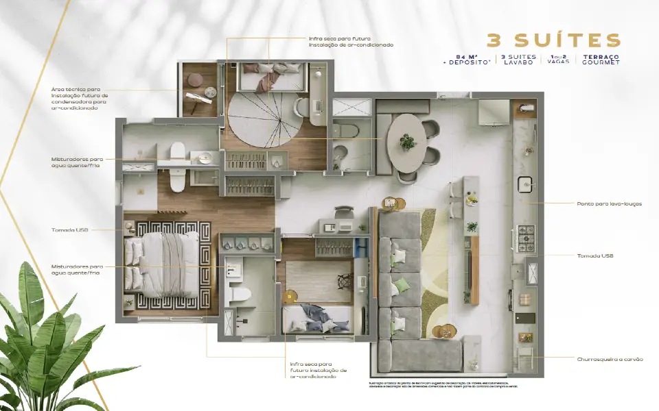 Planta Tipo do Living 84m²