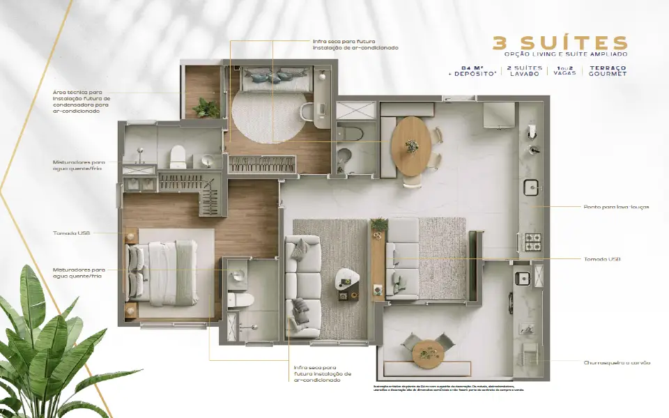 Planta Living Ampliado 84m²